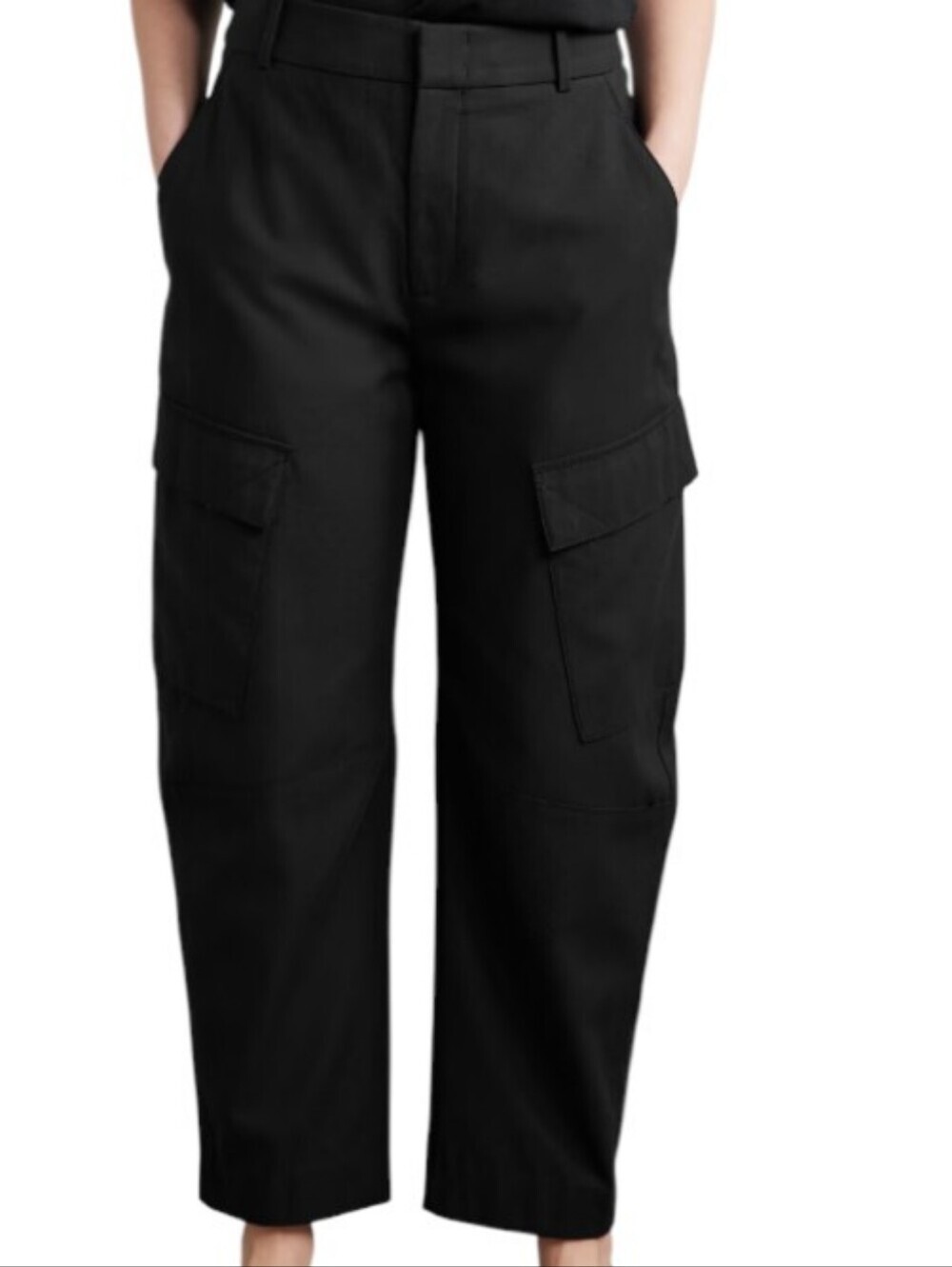 Another Tomorrow Black Curved Cargo Barrel Leg Pants - Made In Italy